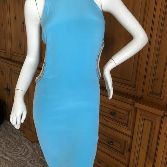 Emilio Pucci Cut Out Crystals Mod Aqua Blue Turquoise DRESS USA SZ 6 IT40 $3,500 - Picture 3 of 12